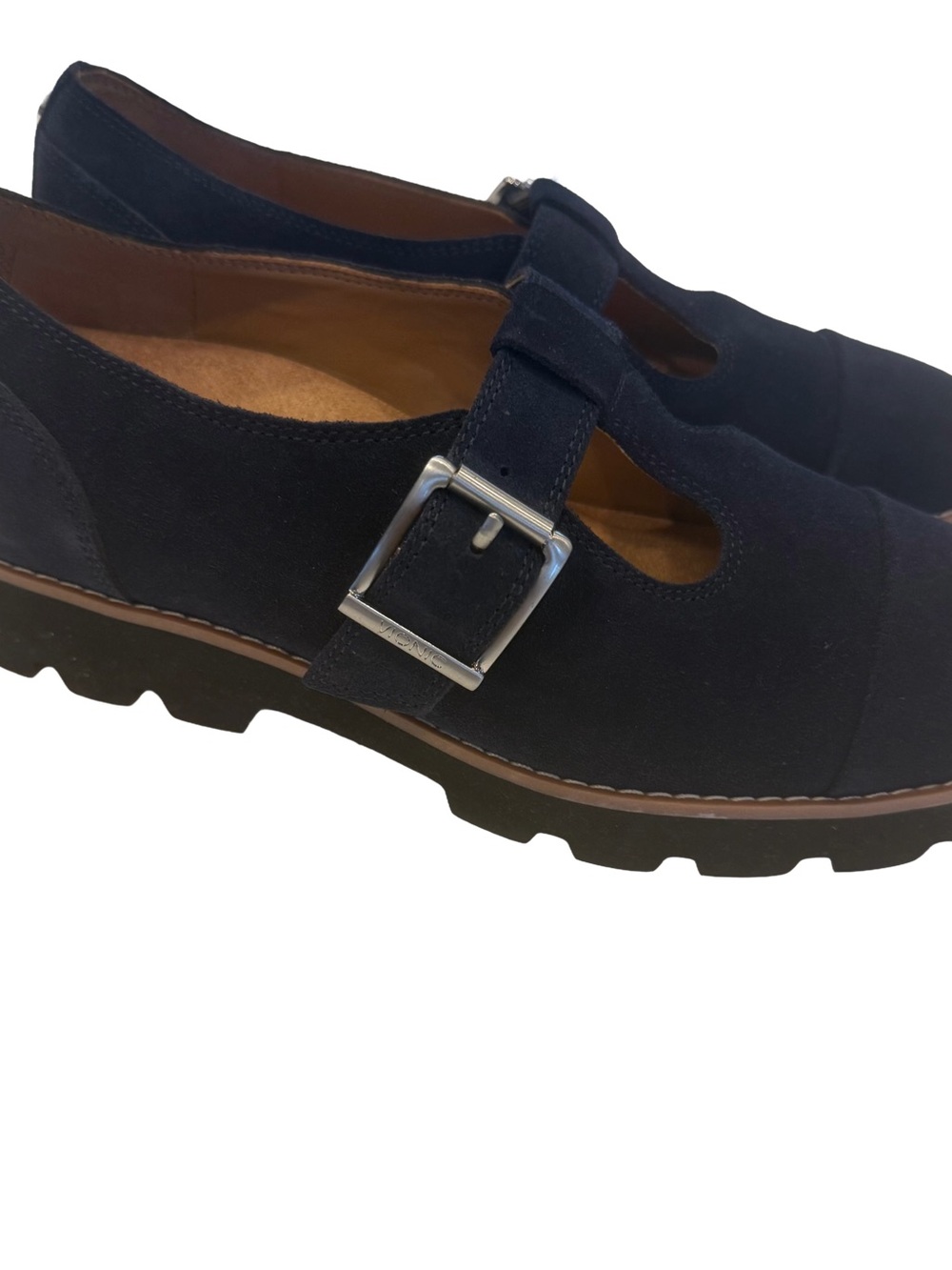 Vionic Carmen Women's US 6.5 W Navy Suede T-Strap Lug Sole Mary Jane Shoes NEW - Picture 2 of 14